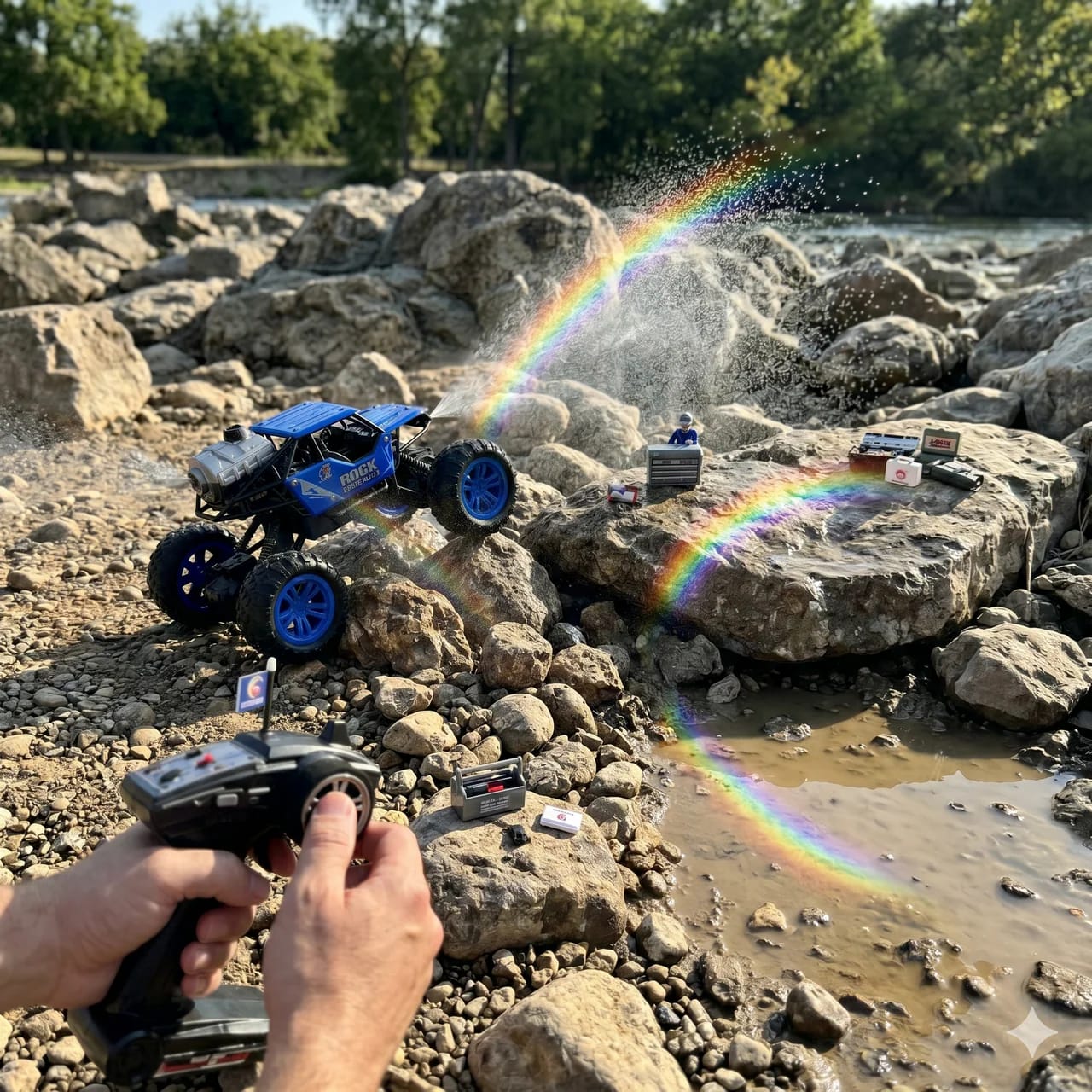 2.4GHz RC Rock Crawler Spray Stunt Car – Alloy Off-Road Monster Truck with Water Mist & LED Lights 5