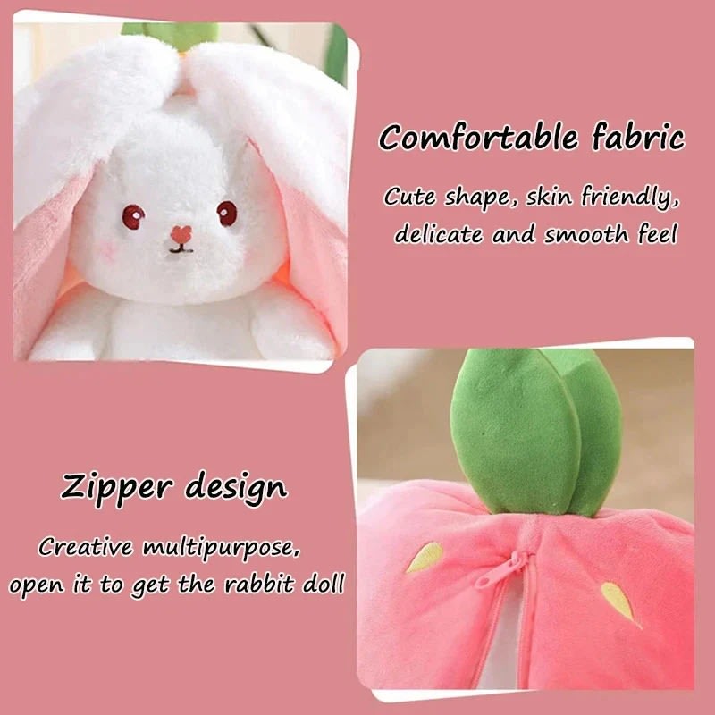 Cute Fruit Bunny Plush Toy – Soft Rabbit in Carrot & Strawberry Sleeping Bag | Kawaii Stuffed Animal Gift 5