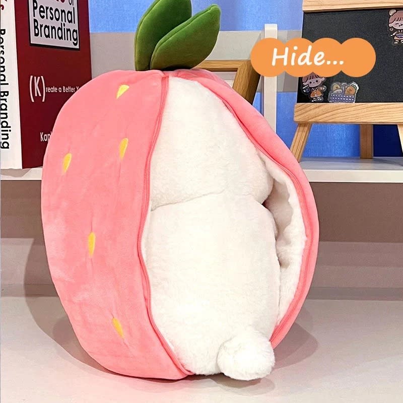 Cute Fruit Bunny Plush Toy – Soft Rabbit in Carrot & Strawberry Sleeping Bag | Kawaii Stuffed Animal Gift 6