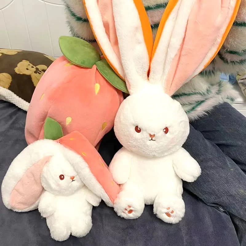 Cute Fruit Bunny Plush Toy – Soft Rabbit in Carrot & Strawberry Sleeping Bag | Kawaii Stuffed Animal Gift 7