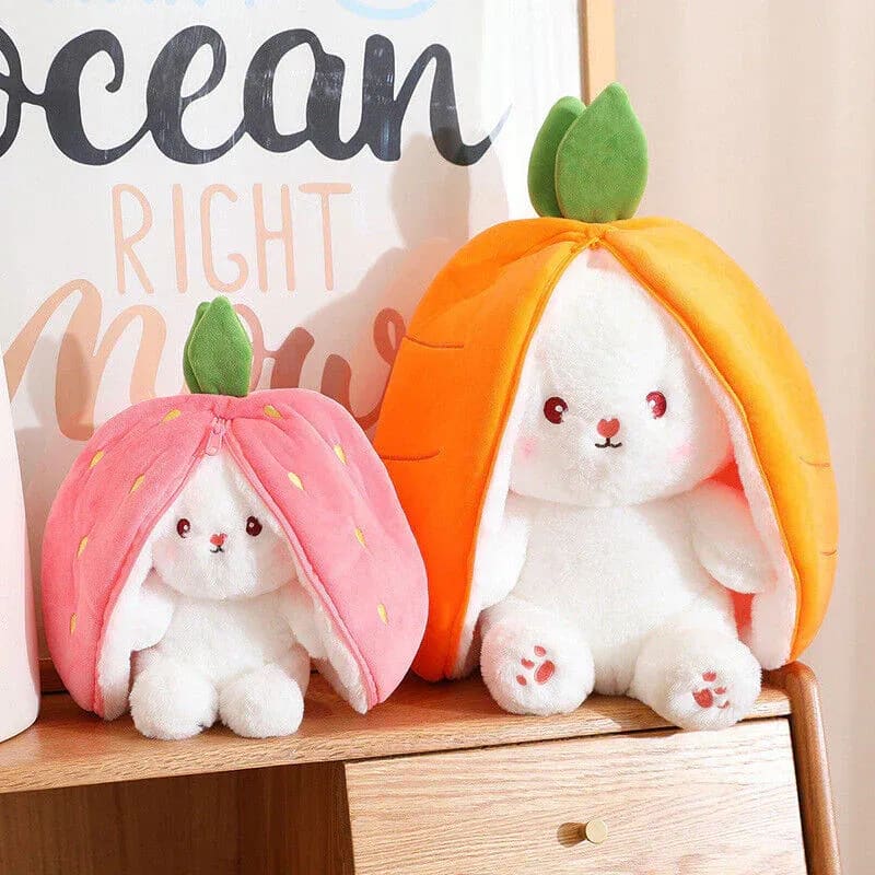 Cute Fruit Bunny Plush Toy – Soft Rabbit in Carrot & Strawberry Sleeping Bag | Kawaii Stuffed Animal Gift 8