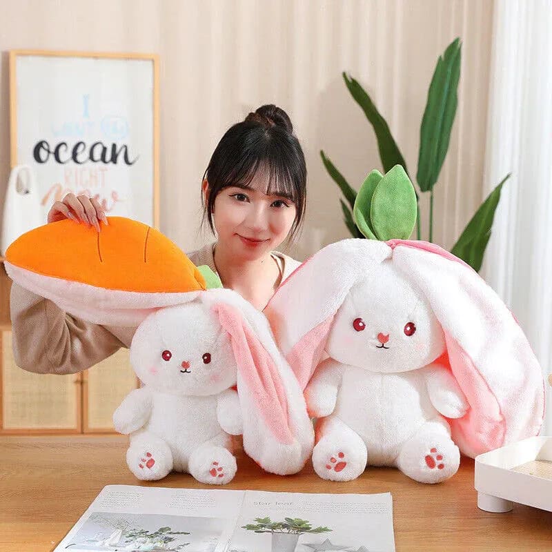 Cute Fruit Bunny Plush Toy – Soft Rabbit in Carrot & Strawberry Sleeping Bag | Kawaii Stuffed Animal Gift 9