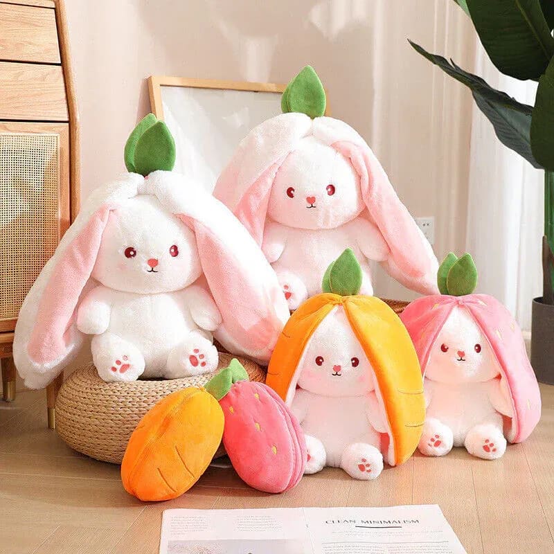 Cute Fruit Bunny Plush Toy – Soft Rabbit in Carrot & Strawberry Sleeping Bag | Kawaii Stuffed Animal Gift 11