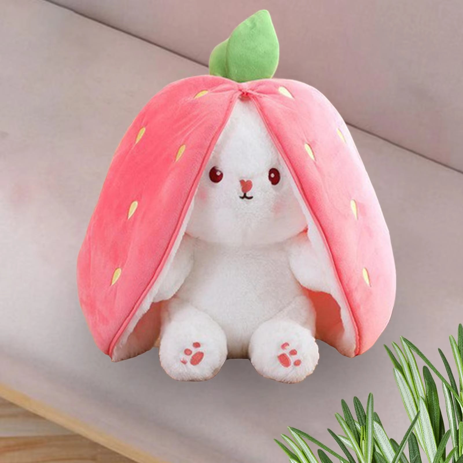 Cute Fruit Bunny Plush Toy – Soft Rabbit in Carrot & Strawberry Sleeping Bag | Kawaii Stuffed Animal Gift 13