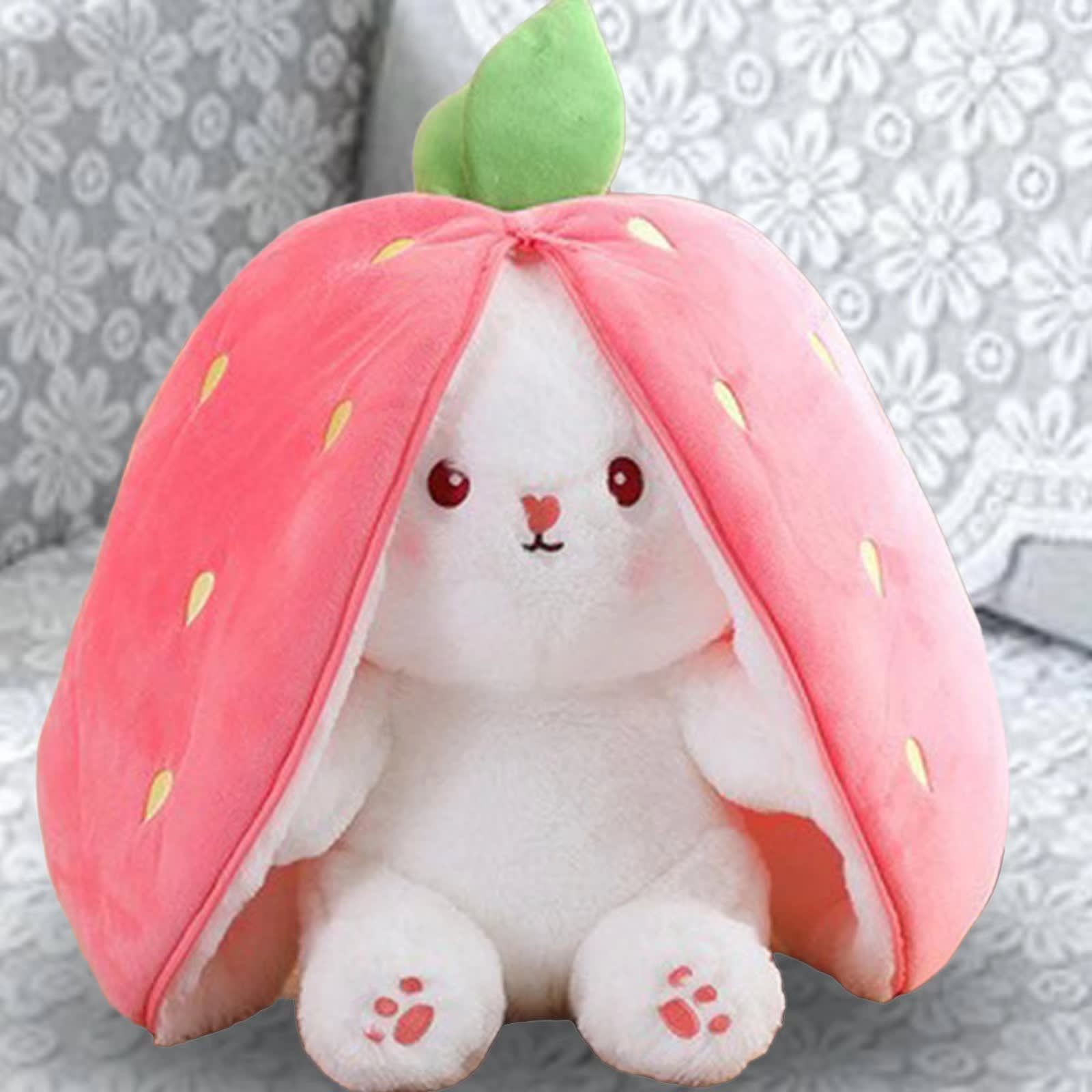 Cute Fruit Bunny Plush Toy – Soft Rabbit in Carrot & Strawberry Sleeping Bag | Kawaii Stuffed Animal Gift 14