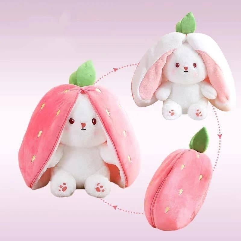 Cute Fruit Bunny Plush Toy – Soft Rabbit in Carrot & Strawberry Sleeping Bag | Kawaii Stuffed Animal Gift 18