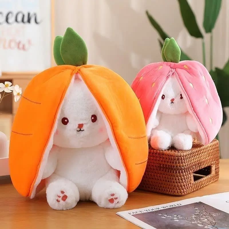 Cute Fruit Bunny Plush Toy – Soft Rabbit in Carrot & Strawberry Sleeping Bag | Kawaii Stuffed Animal Gift 19