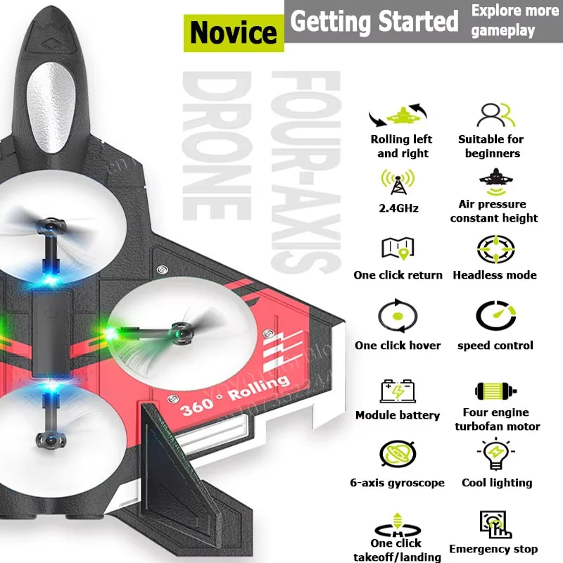 2.4GHz RC VTOL Fighter Drone – Remote Control Quadcopter Airplane with LED Lights & Stunt Flying 5