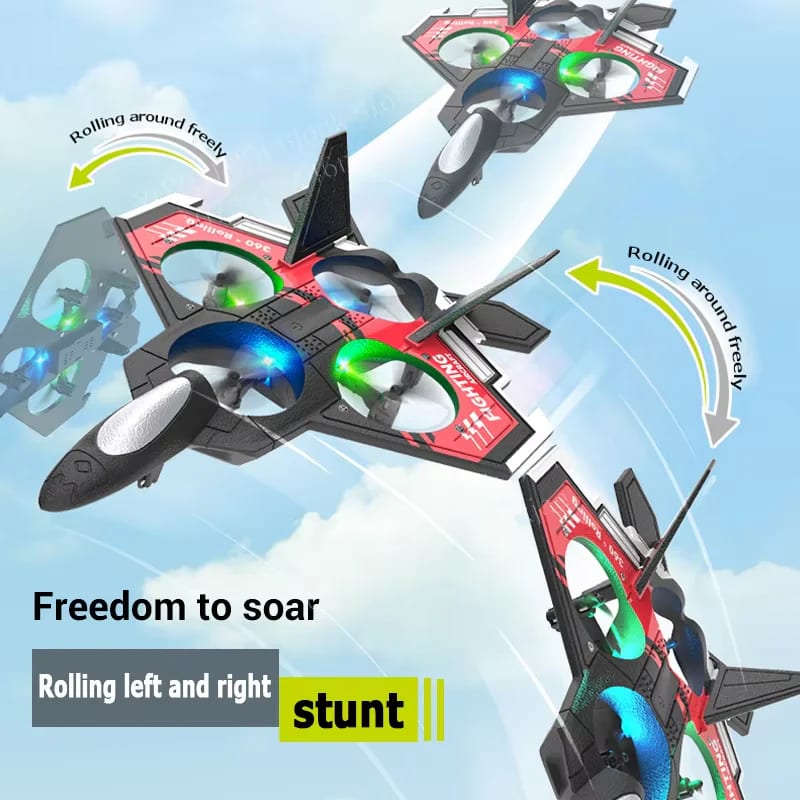 2.4GHz RC VTOL Fighter Drone – Remote Control Quadcopter Airplane with LED Lights & Stunt Flying 6