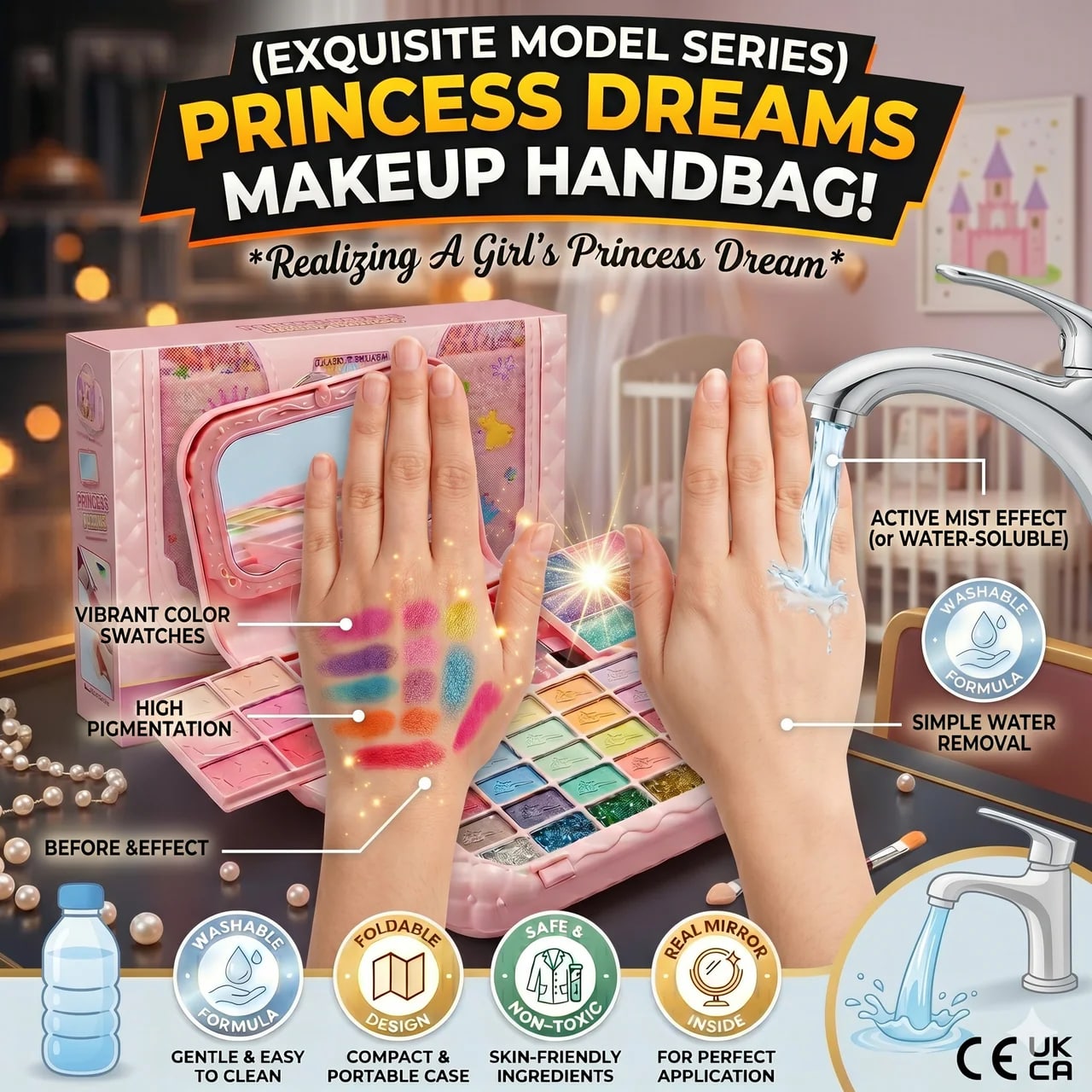 Princess Dreams Girls Beauty Makeup Kit – Pretend Play Cosmetic Set with Mirror & Accessories | PapaToys alternate view