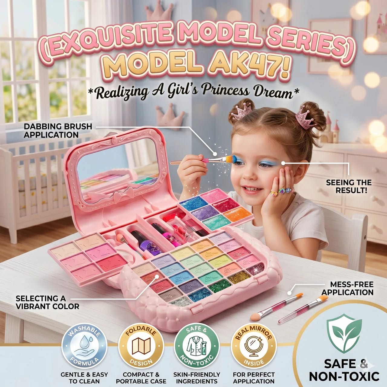 Princess Dreams Girls Beauty Makeup Kit – Pretend Play Cosmetic Set with Mirror & Accessories | PapaToys 3