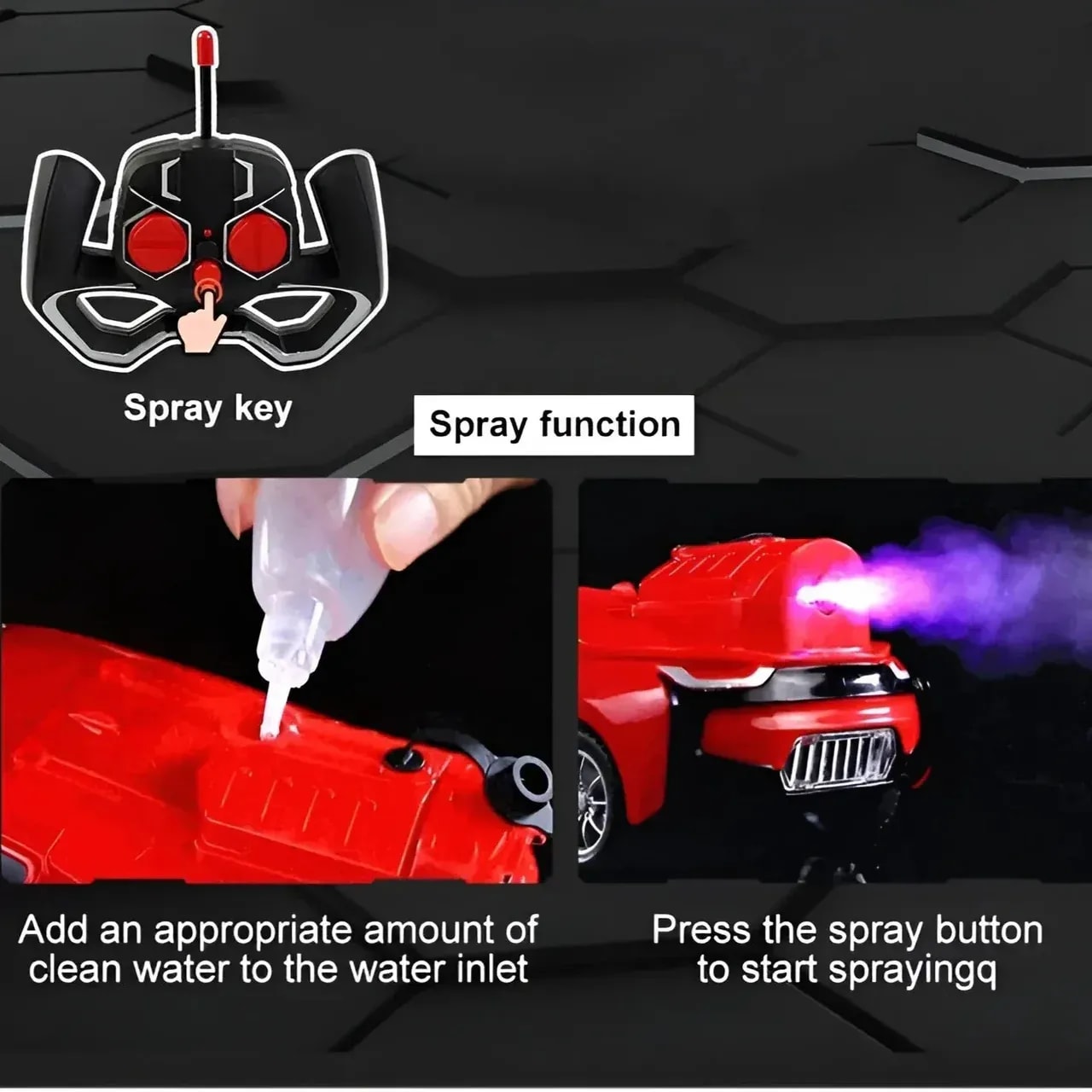 1:22 Scale 2.4G Remote Control Spray Racing Car – LED Drift RC Sports Car | USB Rechargeable | PapaToys 5