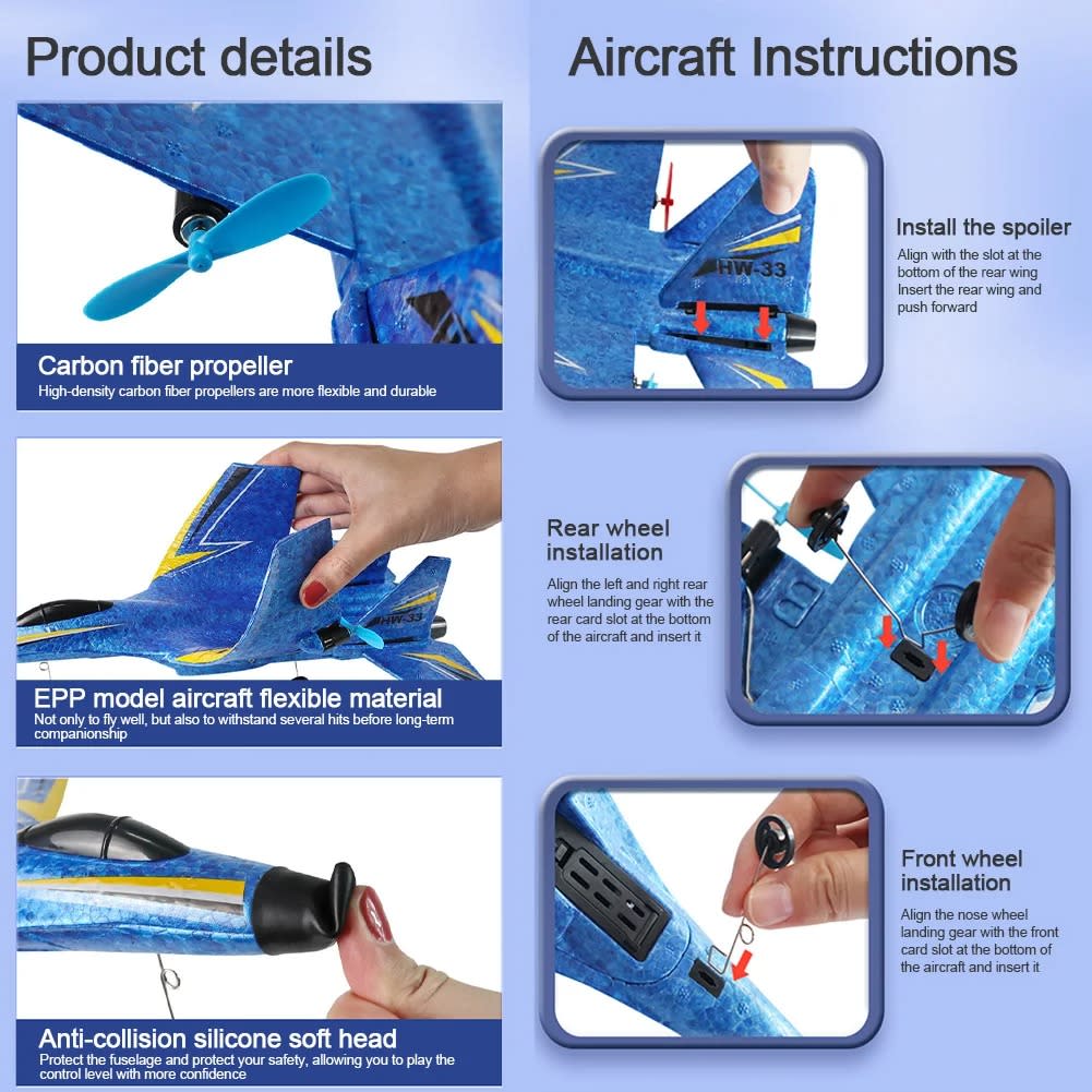 HW-33 / SU-35 RC Fixed Wing Airplane Glider – 2.4GHz Remote Control Aircraft with LED Lights | USB Rechargeable | PapaToys 13