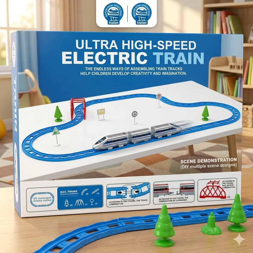 DIY Ultra High-Speed Electric Train Set – Assembly Railway Track Toy with Lights & Realistic Train | PapaToys alternate view