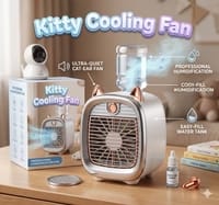 Cute Cat Mini Air Cooler Mist Fan with Water Tank – USB Rechargeable Portable Cooling Fan with LED Night Light | PapaToys