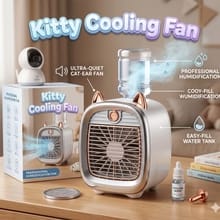 Cute Cat Mini Air Cooler Mist Fan with Water Tank – USB Rechargeable Portable Cooling Fan with LED Night Light | PapaToys 3