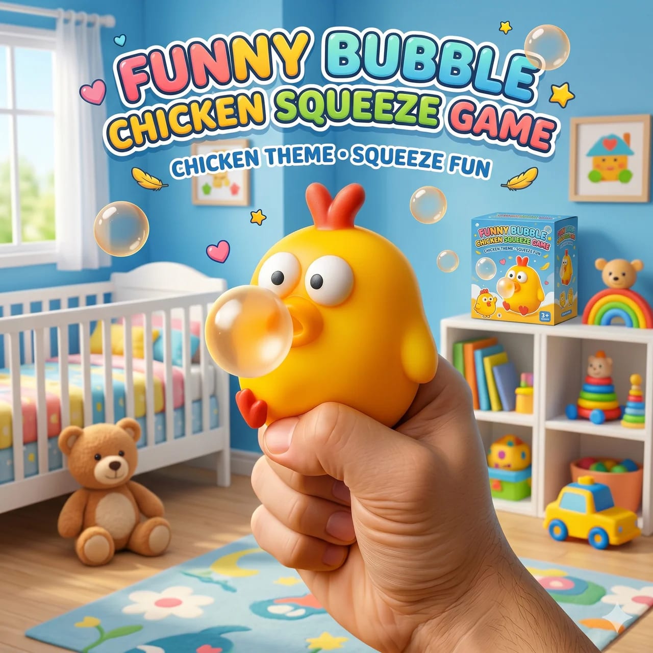 Squeeze Pop Chicken Toy – Funny Stress Relief Fidget Squeeze Toy for Kids & Adults | PapaToys