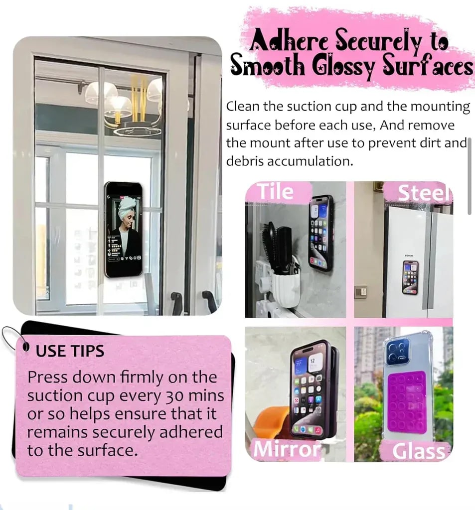 1 Pc Mobile Phone Silicone Suction Stand – Hands-Free Sticky Phone Mount for Mirrors, Glass & Smooth Surfaces | PapaToys 3