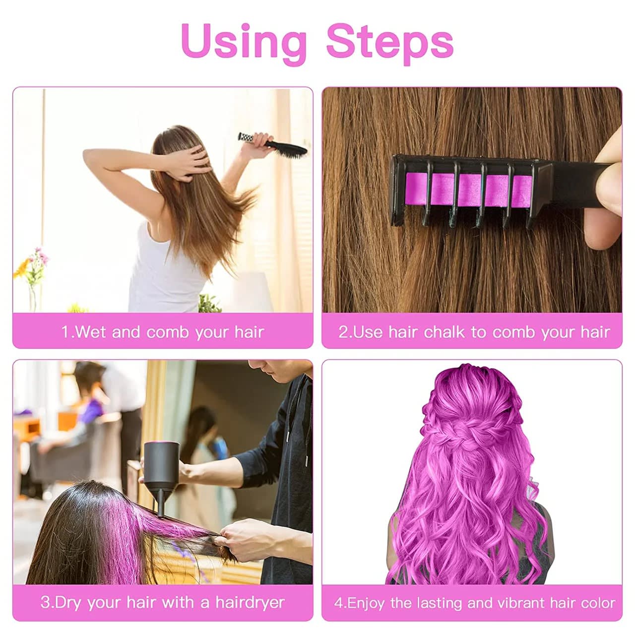 DIY Temporary Hair Chalk Comb – Washable Hair Color Comb for Kids & Girls | Non-Toxic Party Hair Coloring | PapaToys alternate view