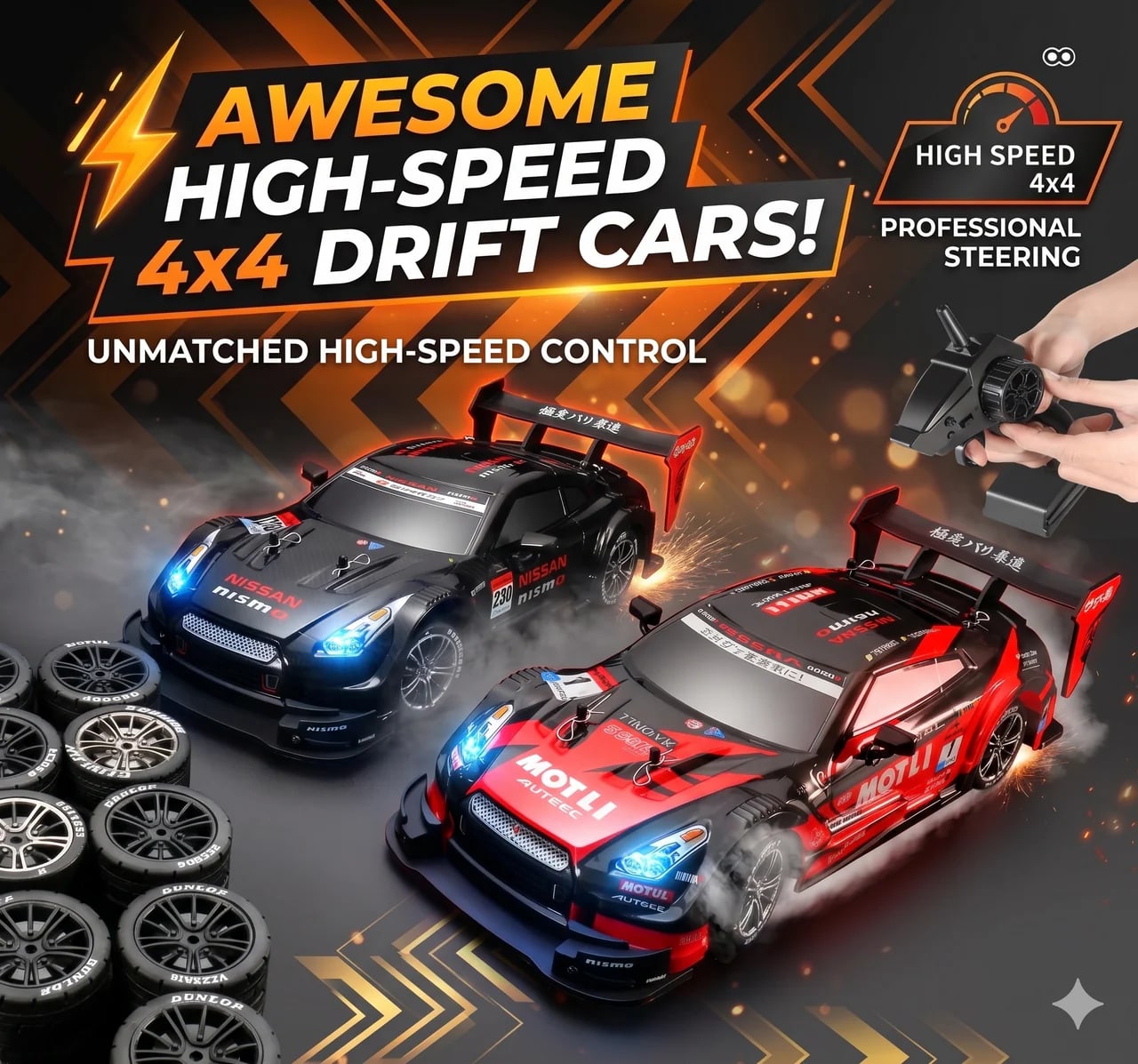 Remote Control Nissan NISMO GT-R High-Speed Drift Racing Car – 2.4GHz RC Sports Car with LED Lights | USB Rechargeable | PapaToys 3