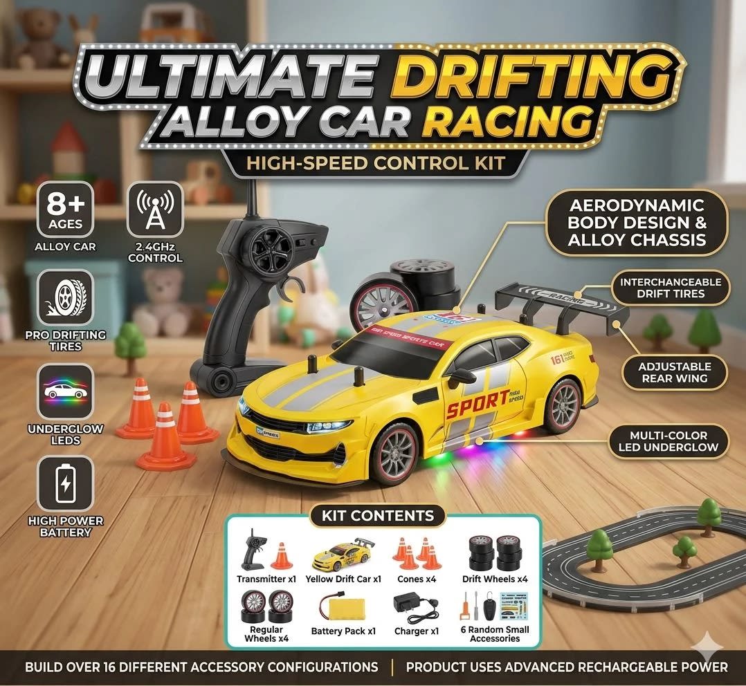 RC Nissan GT-R High-Speed Drift Racing Car – 2.4GHz Remote Control Sports Car with LED Lights | USB Rechargeable | PapaToys