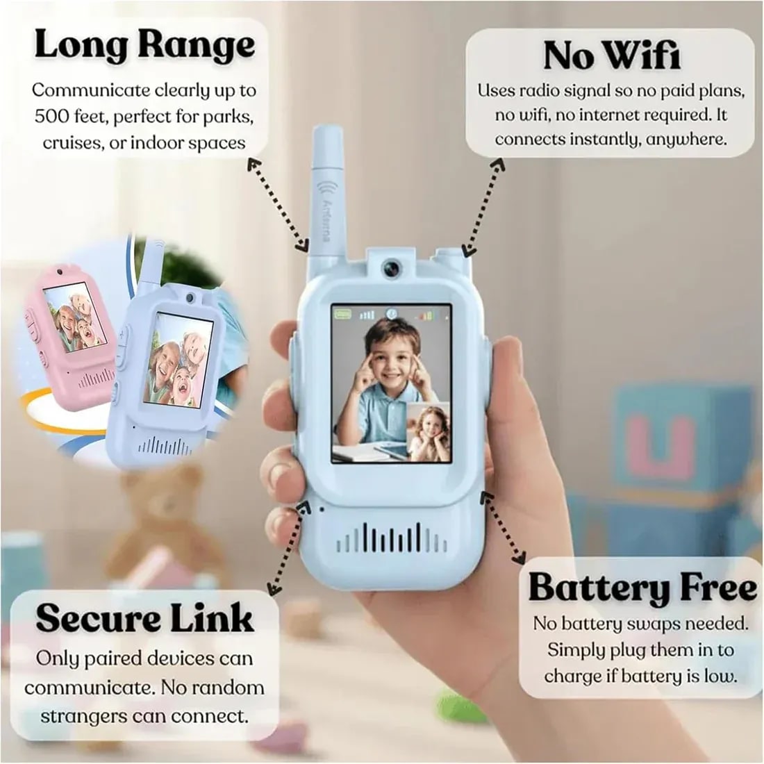 2 Pcs Rechargeable Kids Video Walkie Talkie – HD Camera, Photo & Video Recording | Long-Range Two-Way Communication | PapaToys 12