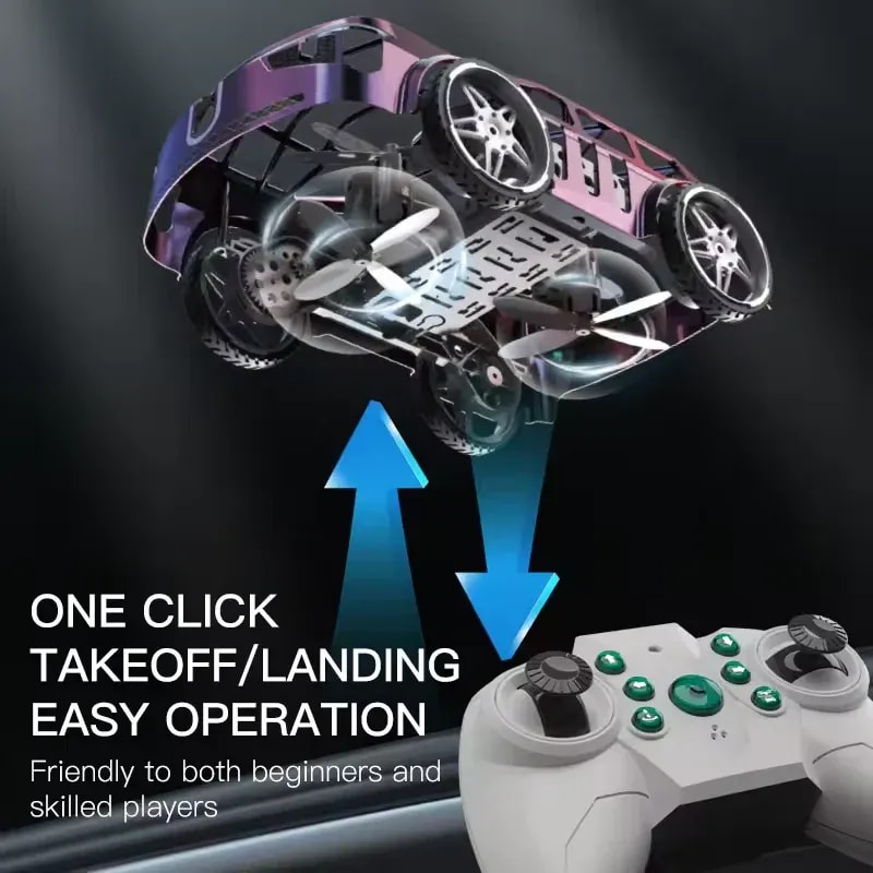 2-in-1 Remote Control Mini Drone Car with LED Lights | Transforming RC Flying & Driving Toy for Kids 4