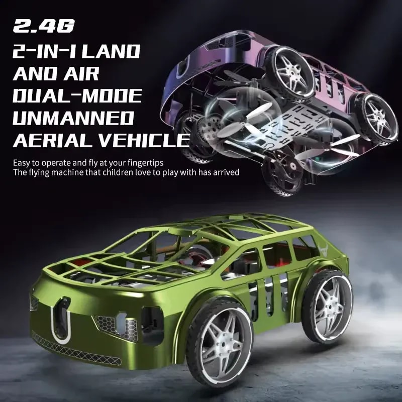 2-in-1 Remote Control Mini Drone Car with LED Lights | Transforming RC Flying & Driving Toy for Kids 7