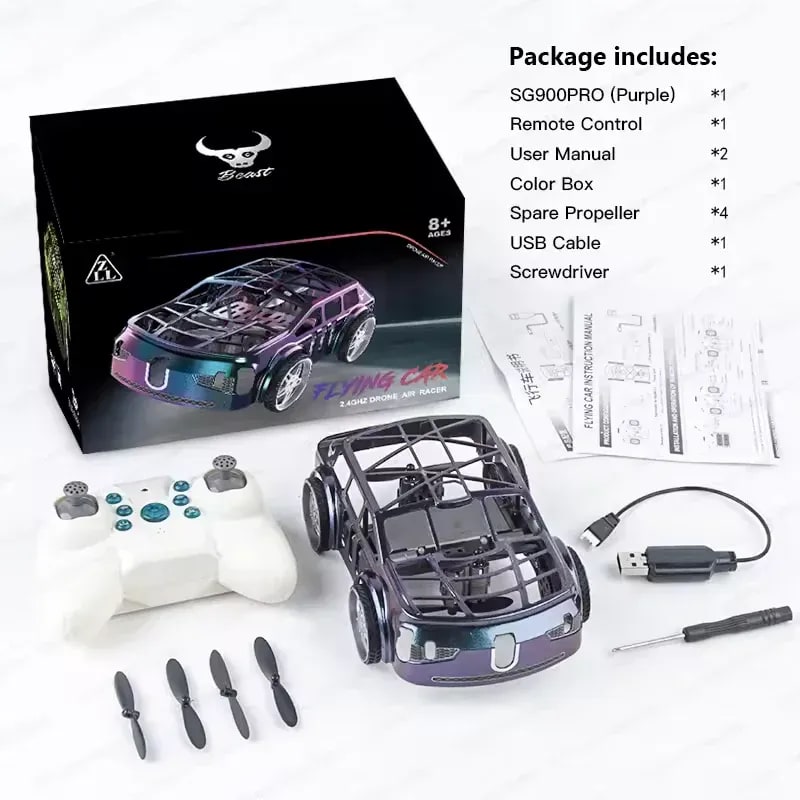 2-in-1 Remote Control Mini Drone Car with LED Lights | Transforming RC Flying & Driving Toy for Kids 8