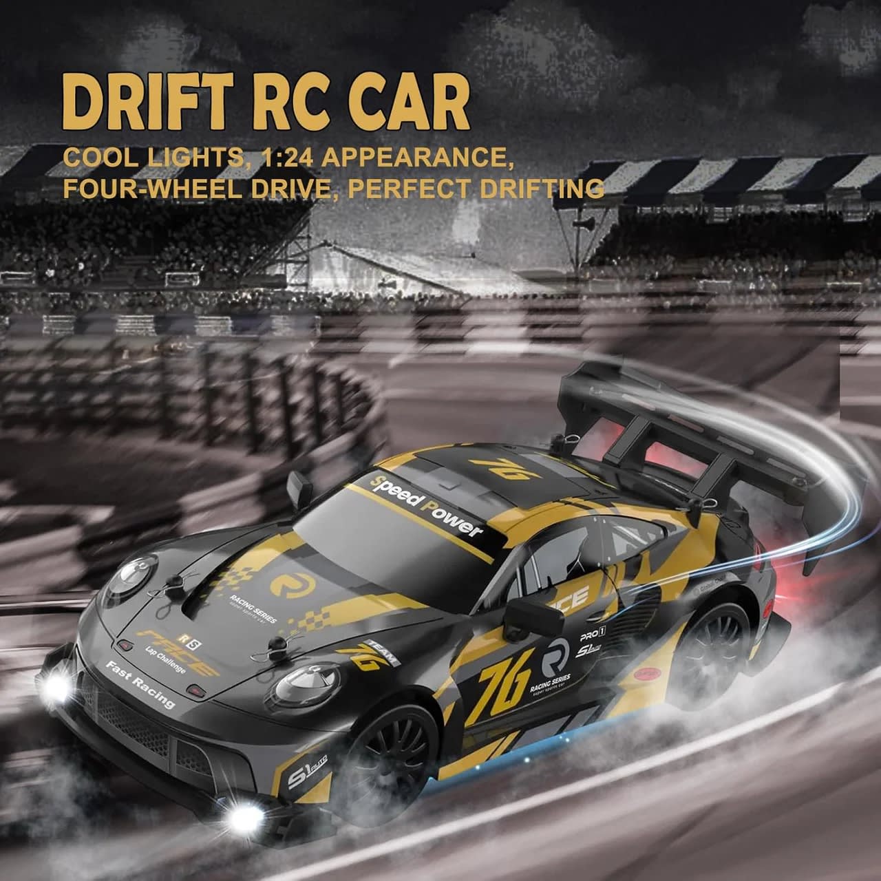 1:24 Scale 4WD High-Speed RC Drift Car | 20KM/H Rechargeable Racing Car with LED Lights & 2.4GHz Remote Control