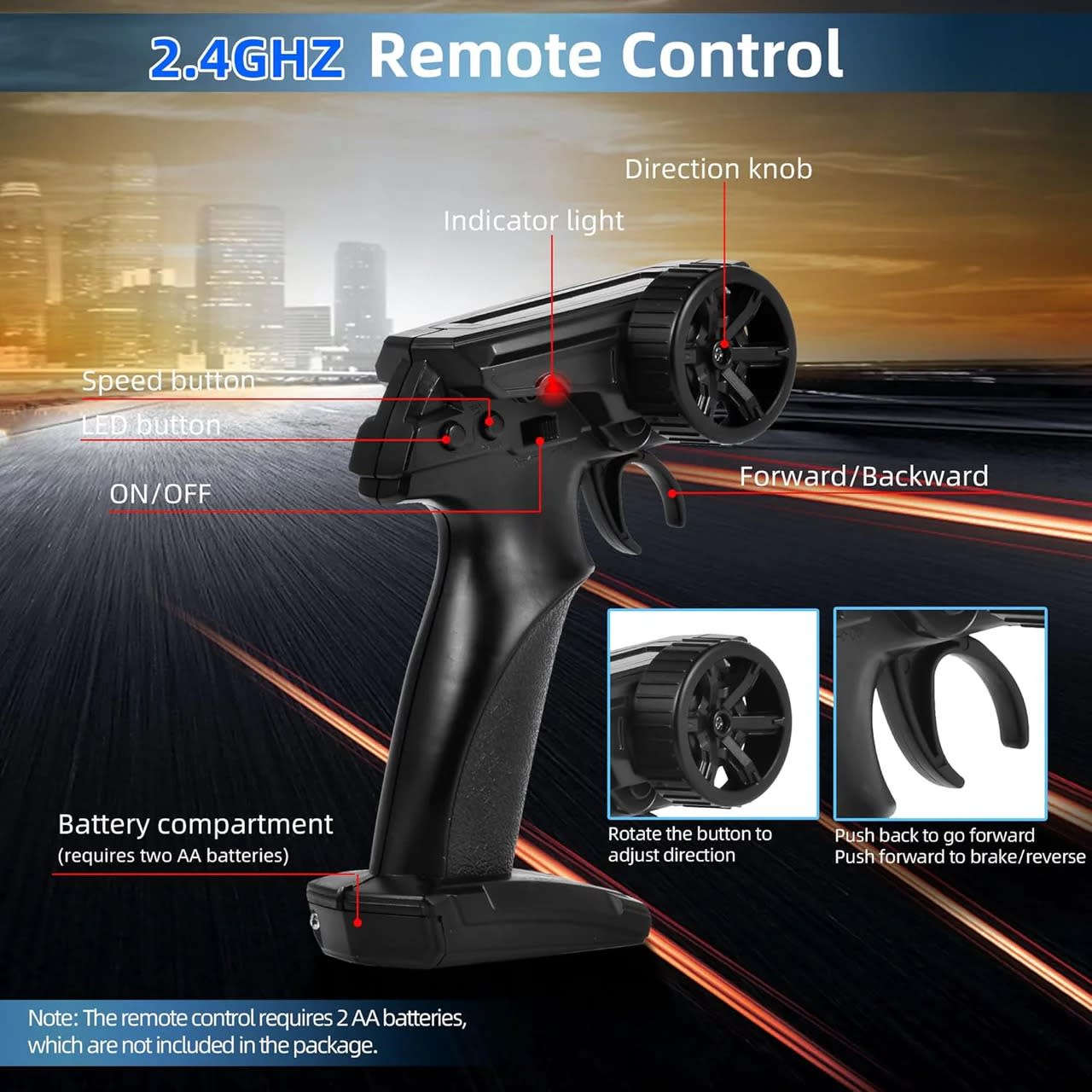 1:24 Scale 4WD High-Speed RC Drift Car | 20KM/H Rechargeable Racing Car with LED Lights & 2.4GHz Remote Control alternate view