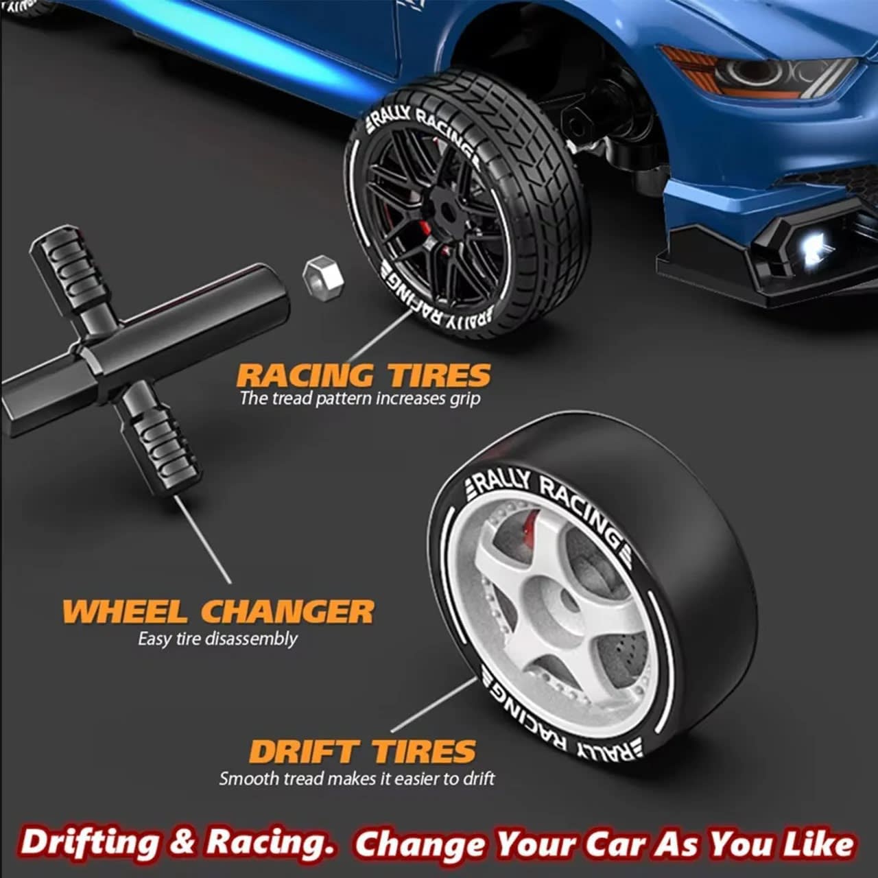 1:24 Scale 4WD High-Speed RC Drift Car | 20KM/H Rechargeable Racing Car with LED Lights & 2.4GHz Remote Control 4