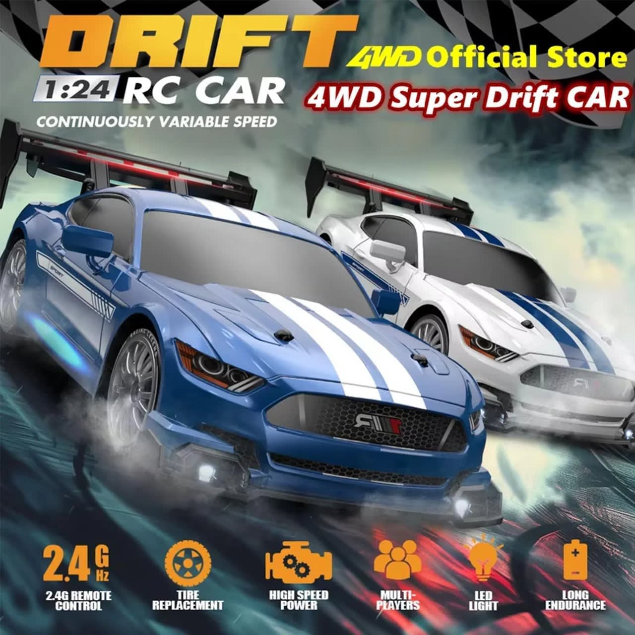 1:24 Scale 4WD High-Speed RC Drift Car | 20KM/H Rechargeable Racing Car with LED Lights & 2.4GHz Remote Control 9
