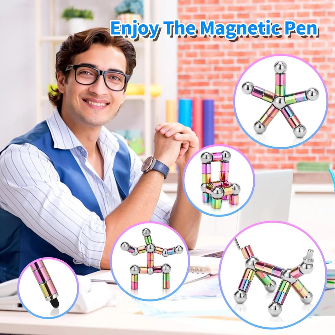 2-in-1 Magnetic Fidget Pen | Transformable Magnet Pen, Stress Relief & Creative Desk Toy alternate view