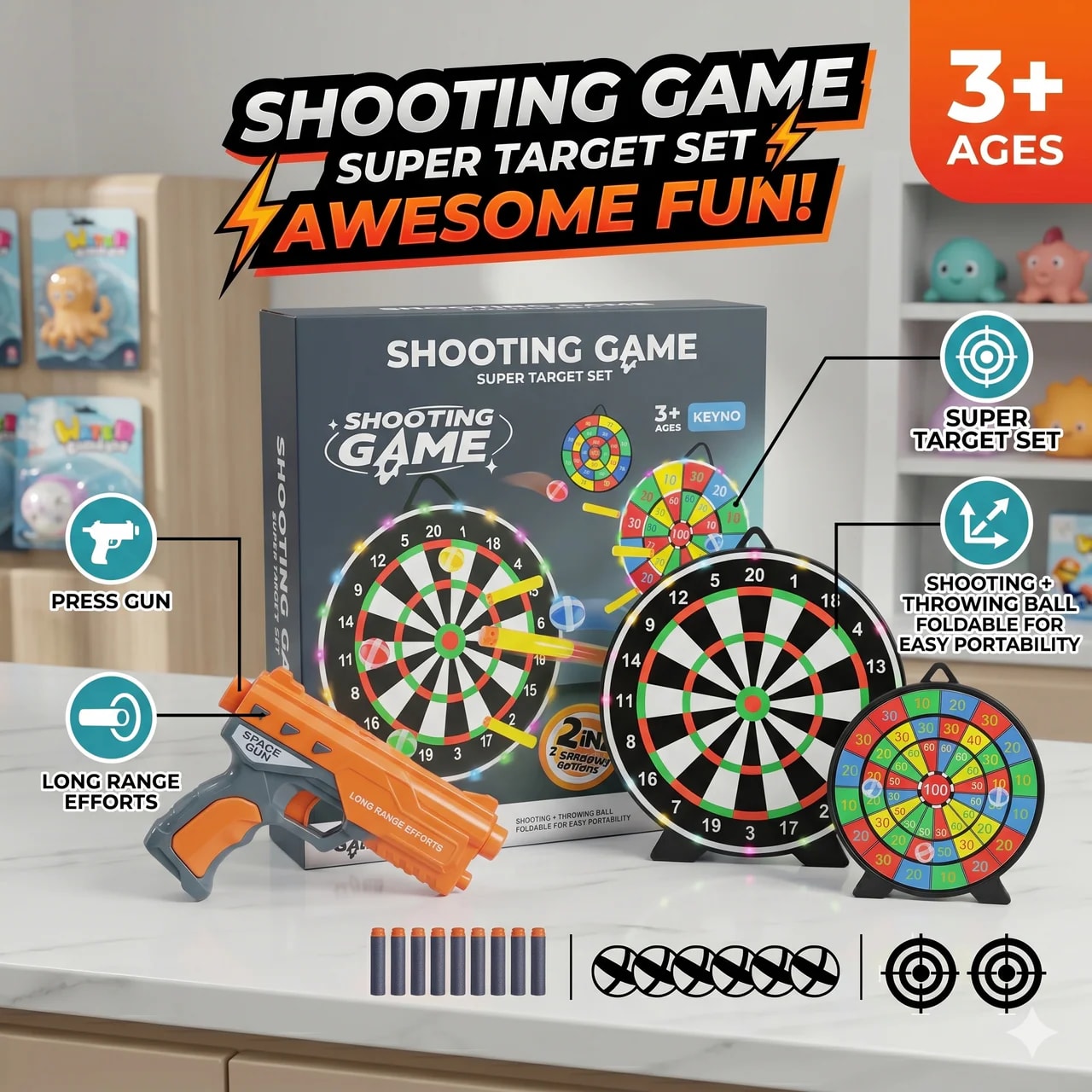 Super Shooting Target Game Set | Ball & Foam Dart Shooter Toy with Target Board for Kids