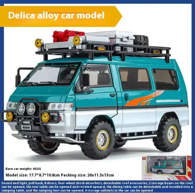 24 Diecast Mitsubishi Delica Camping Van | Pull Back Metal Model Car with Lights, Sounds & Opening Doors alternate view