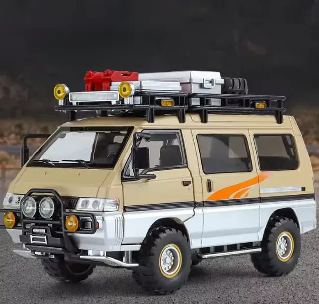24 Diecast Mitsubishi Delica Camping Van | Pull Back Metal Model Car with Lights, Sounds & Opening Doors 3