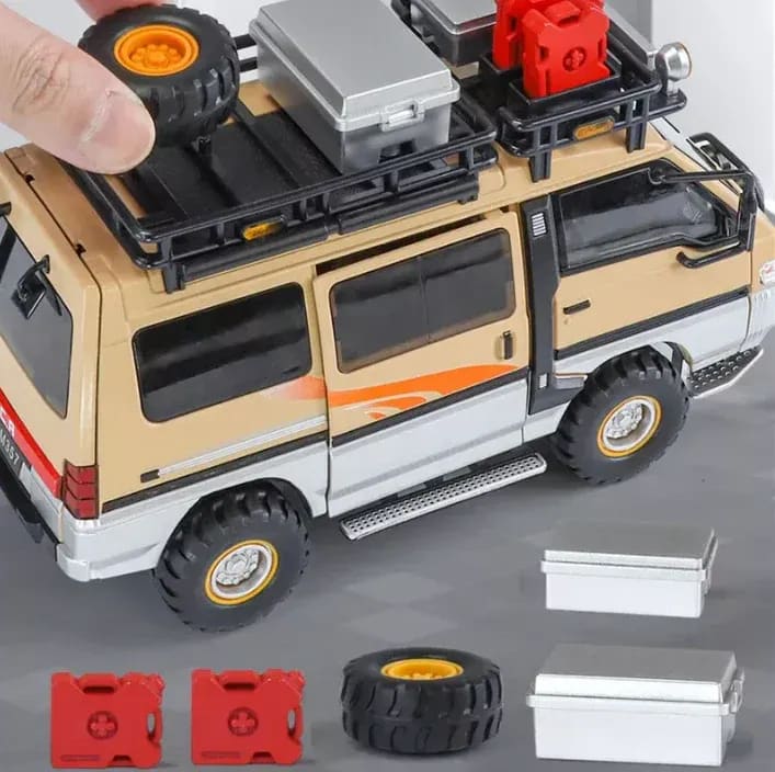 24 Diecast Mitsubishi Delica Camping Van | Pull Back Metal Model Car with Lights, Sounds & Opening Doors 5