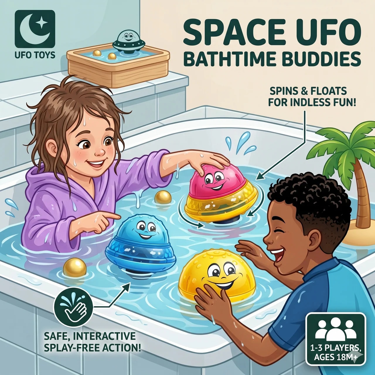 2-in-1 Multifunctional UFO Bath Toy | Floating Water Spray Toy with LED Lights & Music for Kids alternate view