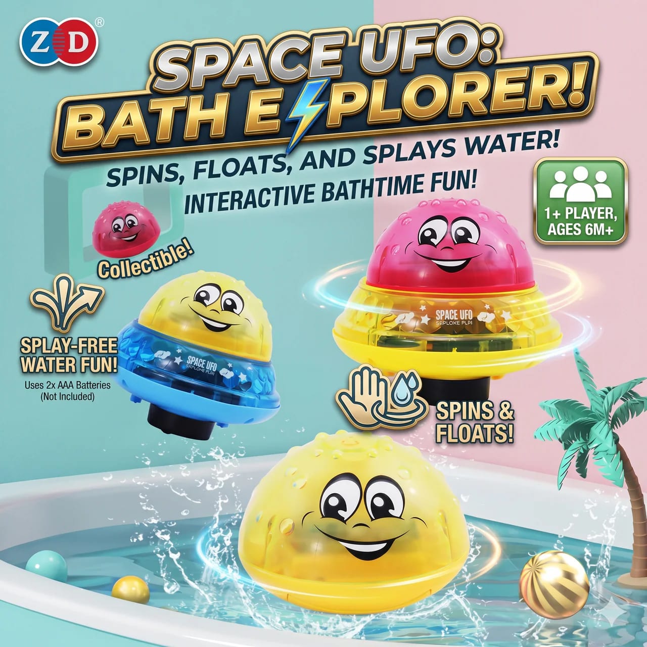 2-in-1 Multifunctional UFO Bath Toy | Floating Water Spray Toy with LED Lights & Music for Kids 3