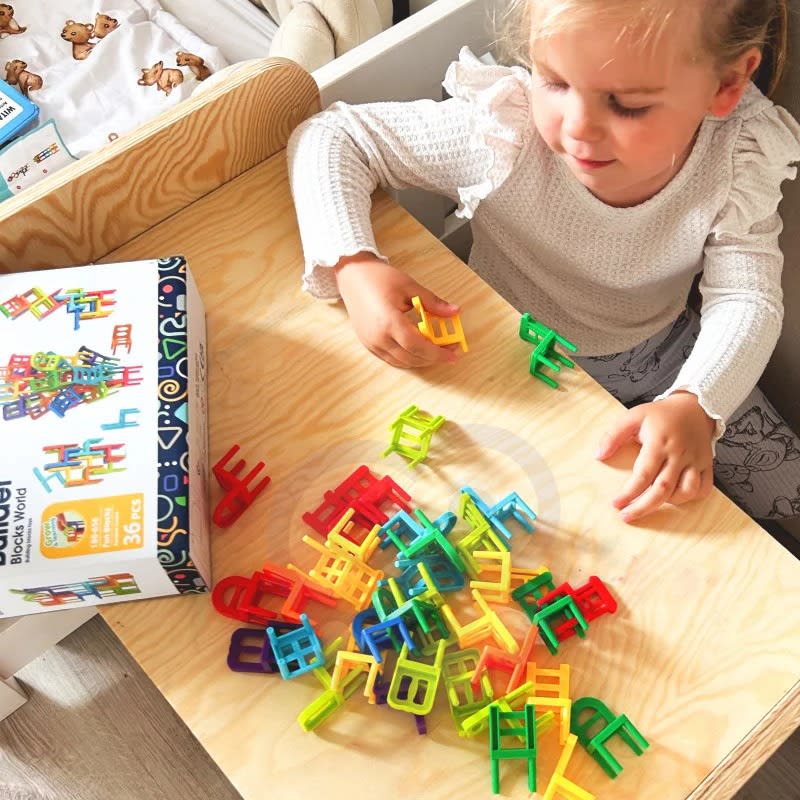 36-Piece Acrobatic Colorful Stacking Chair Blocks | Balance & Building Game for Kids and Families 3