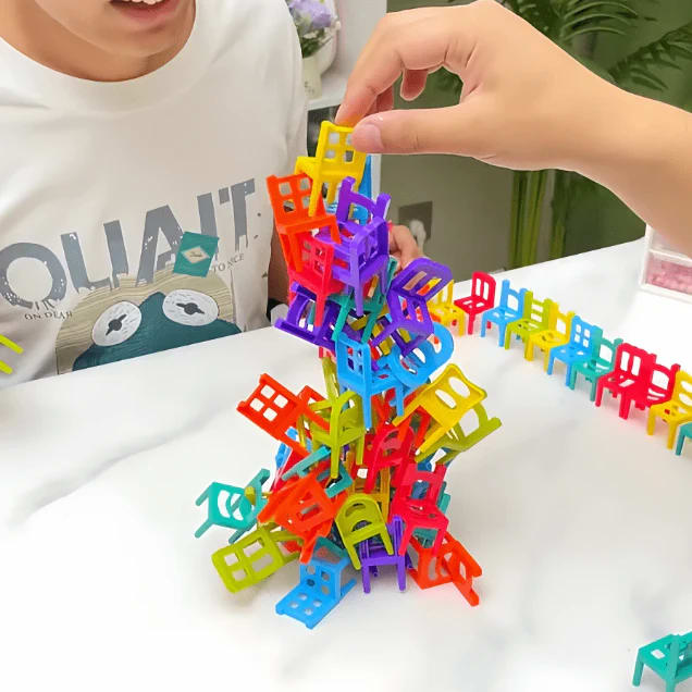 36-Piece Acrobatic Colorful Stacking Chair Blocks | Balance & Building Game for Kids and Families 8