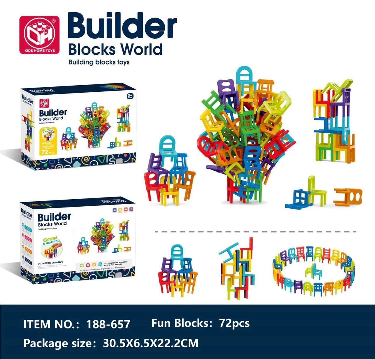 36-Piece Acrobatic Colorful Stacking Chair Blocks | Balance & Building Game for Kids and Families 9