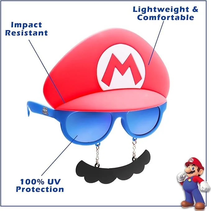 Kids Mario Bros Sunglasses | Cartoon-Themed UV Protection Fashion Glasses for Boys & Girls