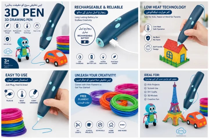 3D Pen for Kids & Adults – LCD Display 3D Printing Pen with 3 Color PLA Filaments alternate view