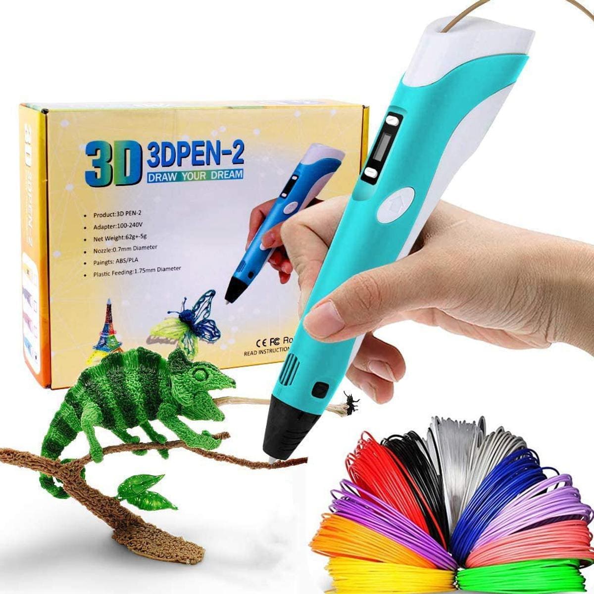 3D Pen for Kids & Adults – LCD Display 3D Printing Pen with 3 Color PLA Filaments 3