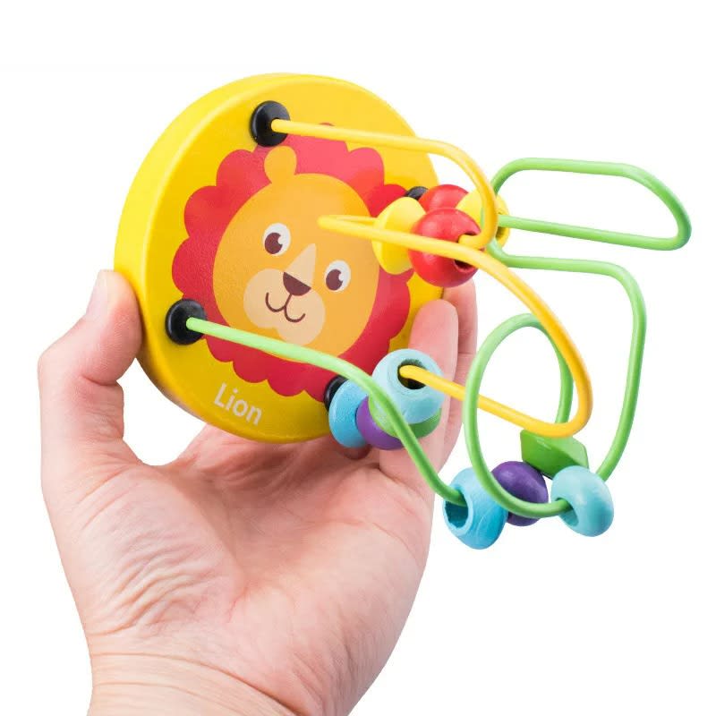 Montessori Wooden Bead Maze Toy for Babies – Circle Wire Roller Coaster Puzzle
