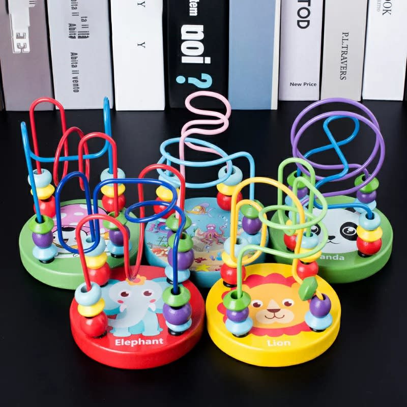 Montessori Wooden Bead Maze Toy for Babies – Circle Wire Roller Coaster Puzzle 4