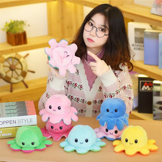 Reversible Octopus Plush Toy – Rainbow Mood Flip Stuffed Soft Pillow (Random Color) alternate view