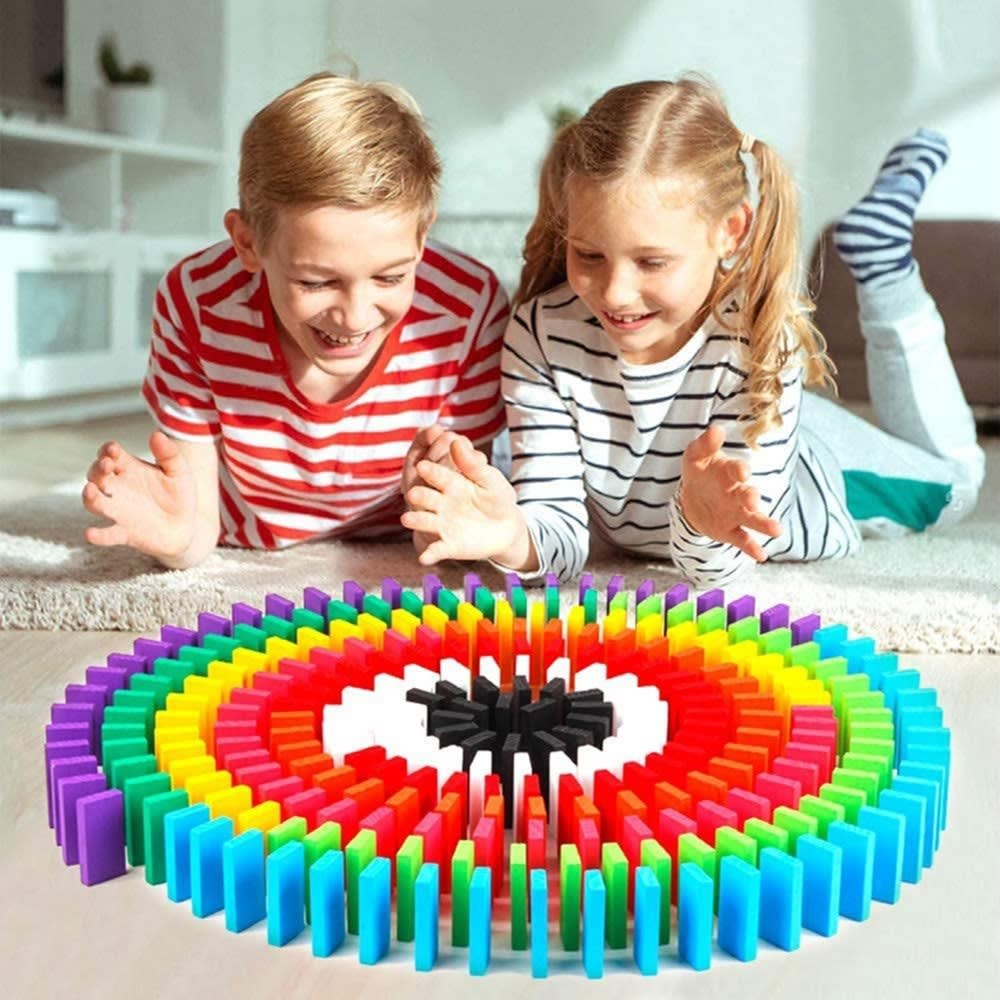 100 Pieces Wooden Domino Blocks Set – Multicolor Educational Building & Stacking Toy for Kids alternate view
